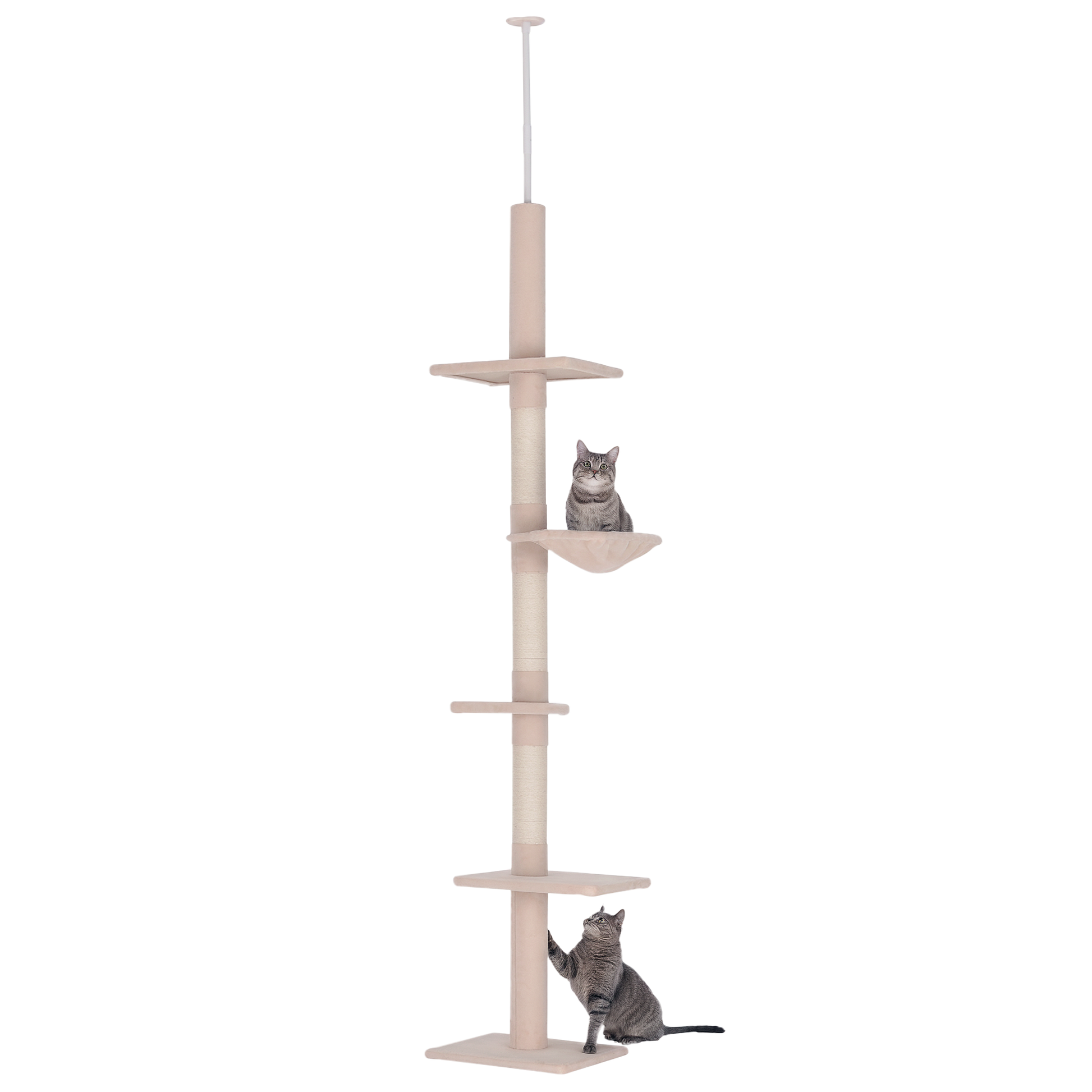 KFX-5339709 Adjustable 5-Tier Cat Tree with Scratching Posts and Hammock, Beige, 90.5"-102.25" Height