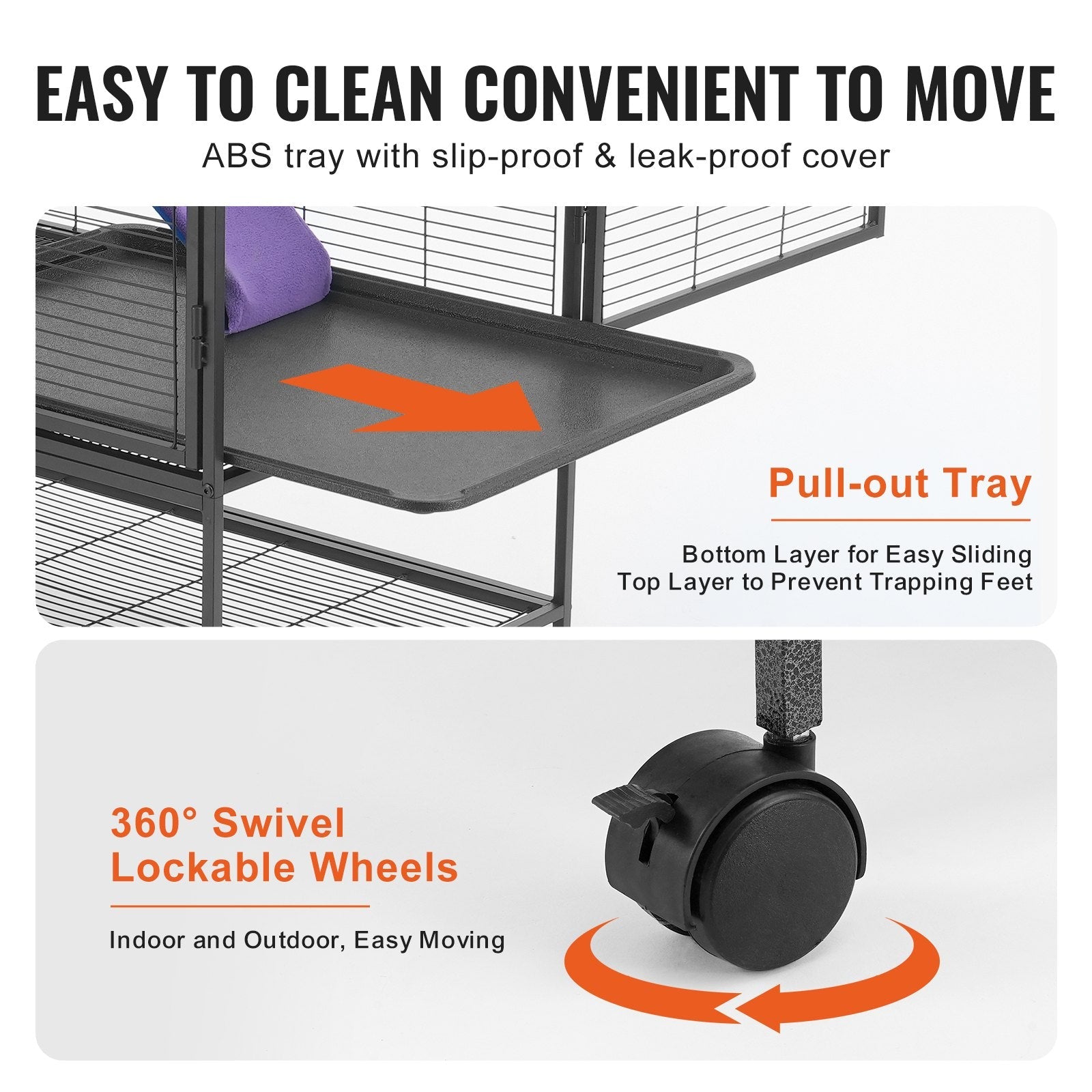 KFX-5340093 2-Tier Metal Small Animal Cage with Rolling Design and Easy-Clean Tray for Ferrets and Small Pets