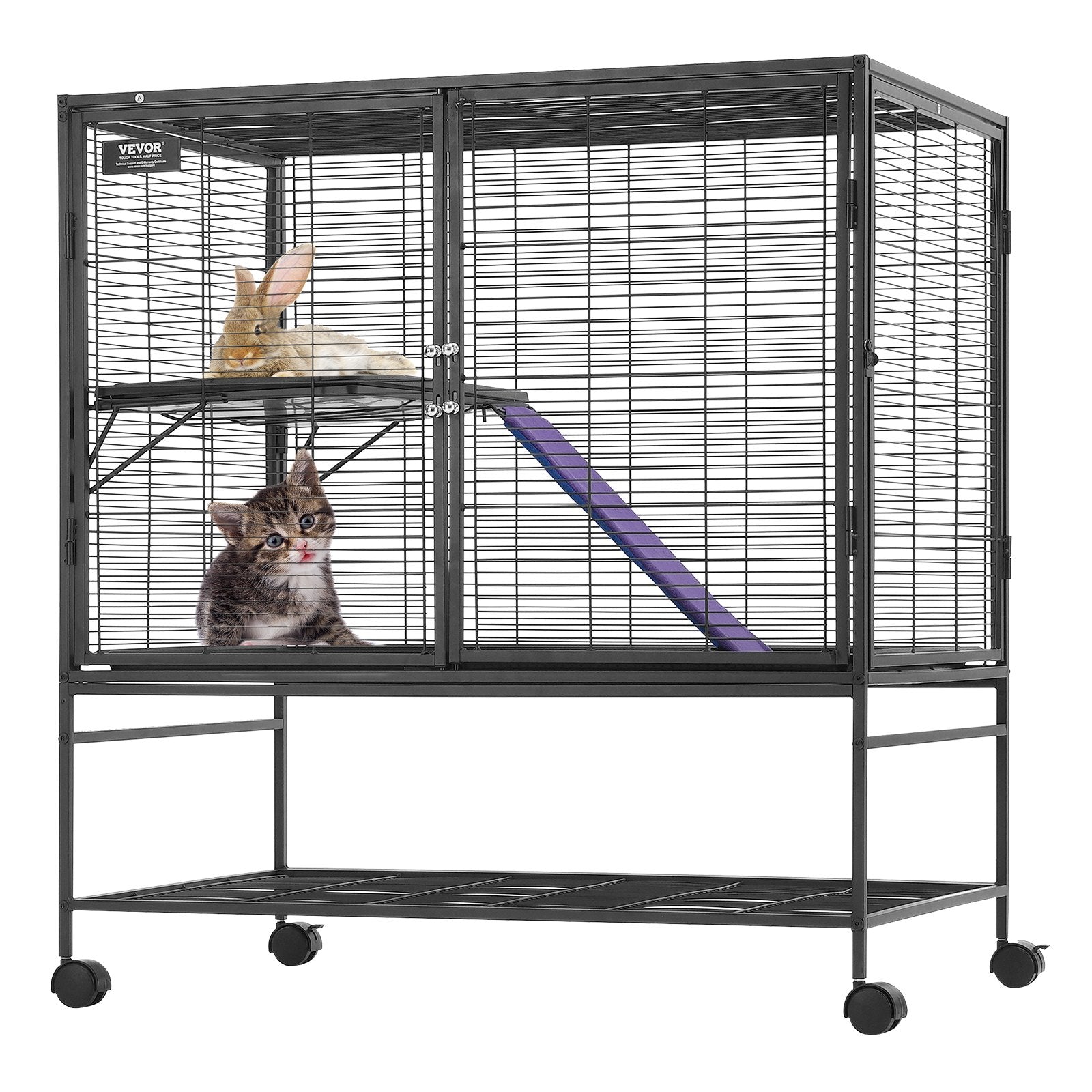 KFX-5340093 2-Tier Metal Small Animal Cage with Rolling Design and Easy-Clean Tray for Ferrets and Small Pets