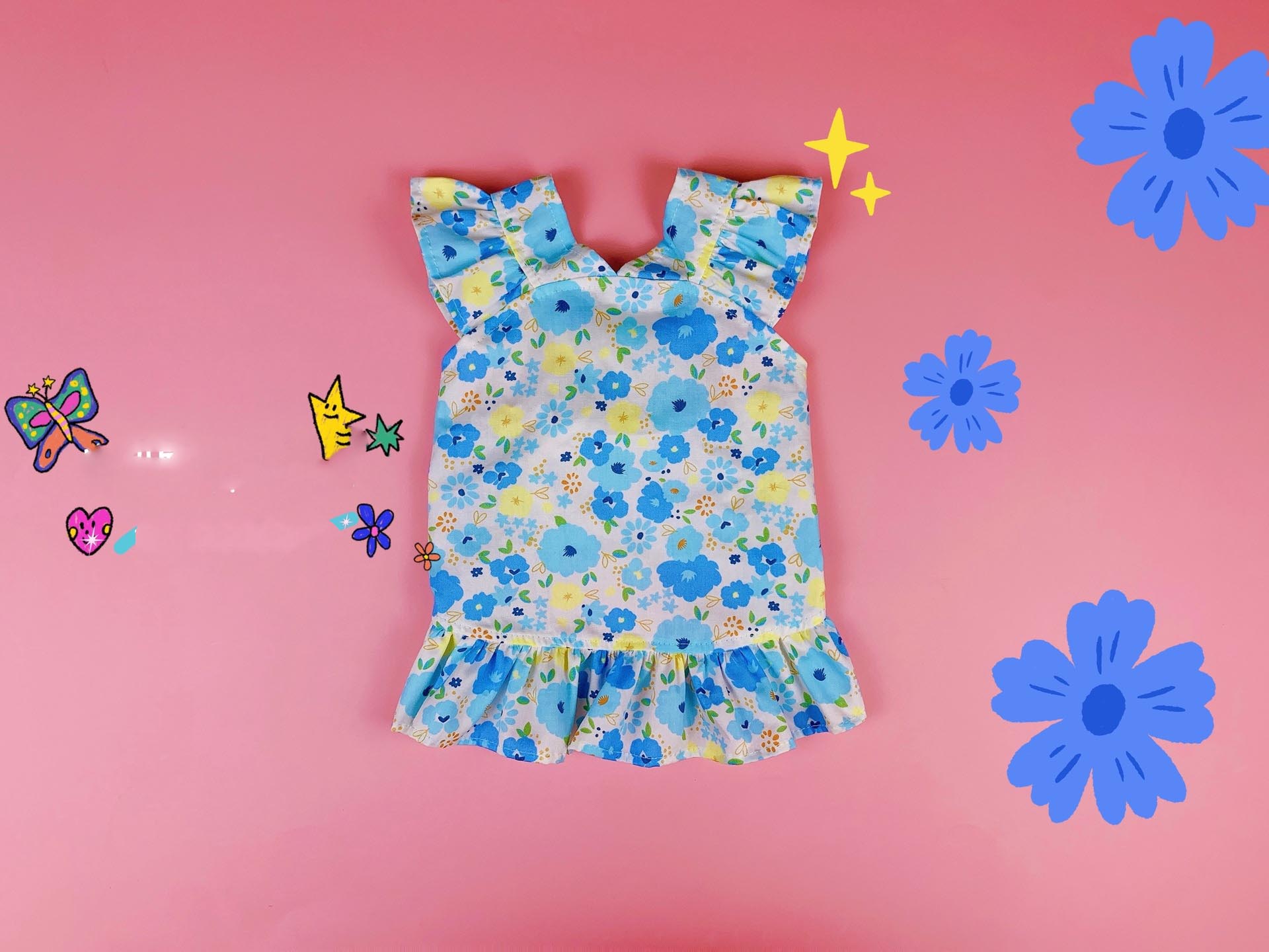 KFX-5342781 Floral Pet Skirt in Blue, Pink, and Purple for Dogs - Multiple Sizes Available