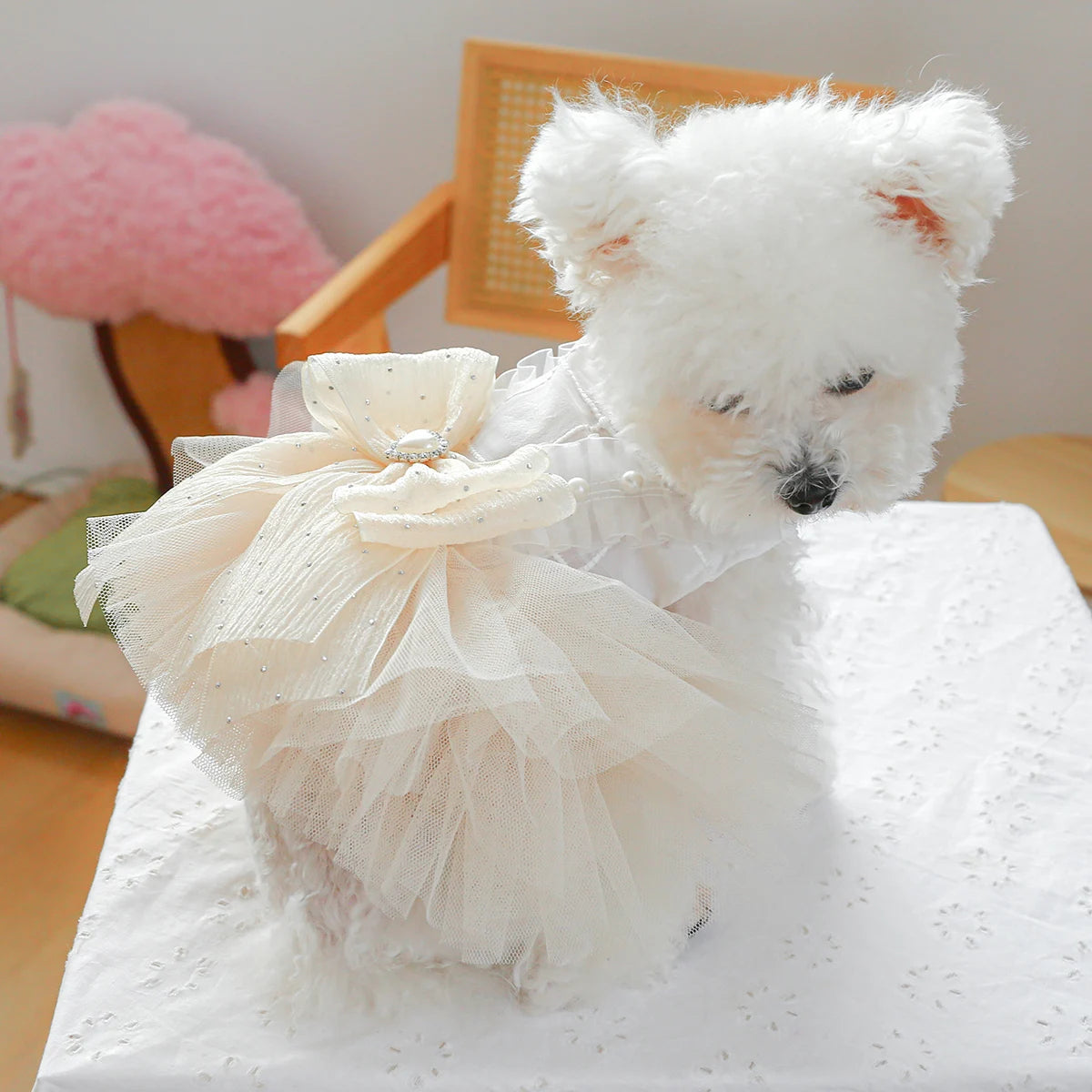KFX-5343805 Elegant Dog Tulle Tutu Skirt Wedding Dress for Pets - Available in Multiple Sizes