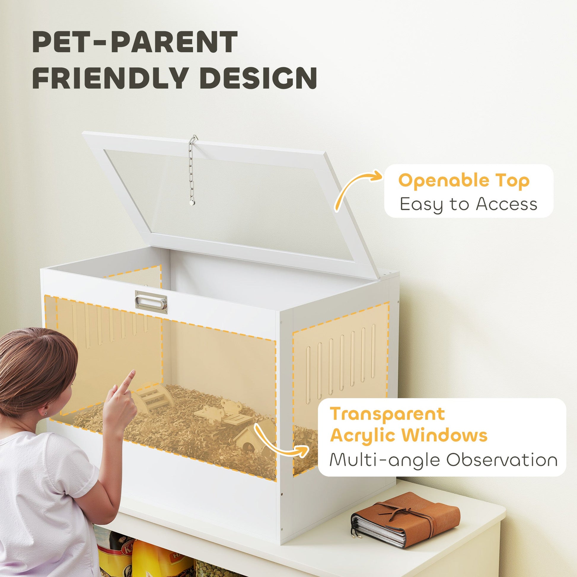 KFX-5345853 Spacious Hamster Cage with Openable Top, Transparent Acrylic, Hut, Ladder & Seesaw for Dwarf Hamsters and Gerbils