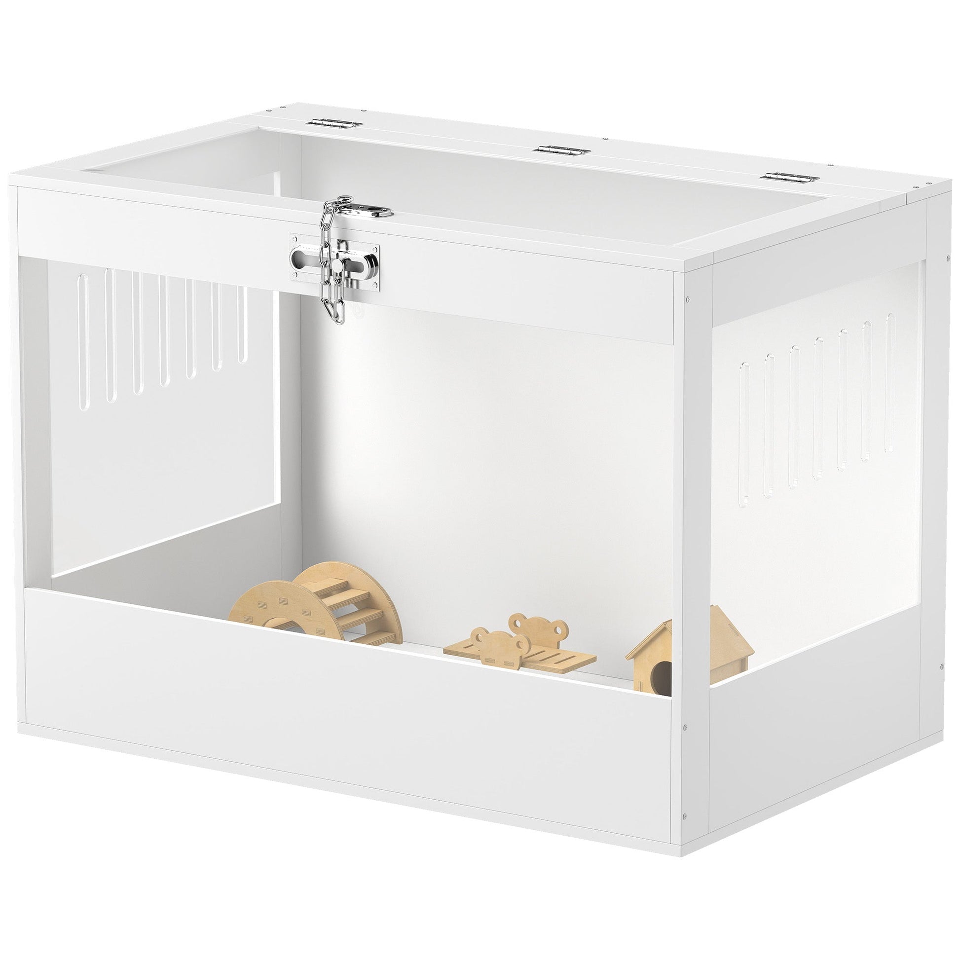 KFX-5345853 Spacious Hamster Cage with Openable Top, Transparent Acrylic, Hut, Ladder & Seesaw for Dwarf Hamsters and Gerbils