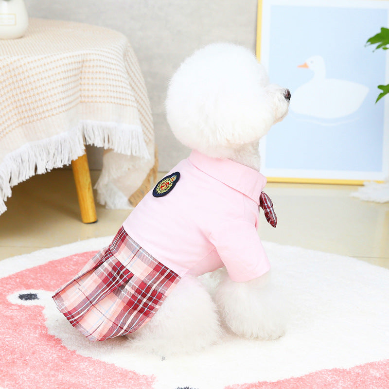 KFX-5346749 Pink and White Cotton Dress for Pets - Spring and Summer Fashion