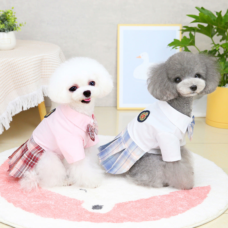 KFX-5346749 Pink and White Cotton Dress for Pets - Spring and Summer Fashion