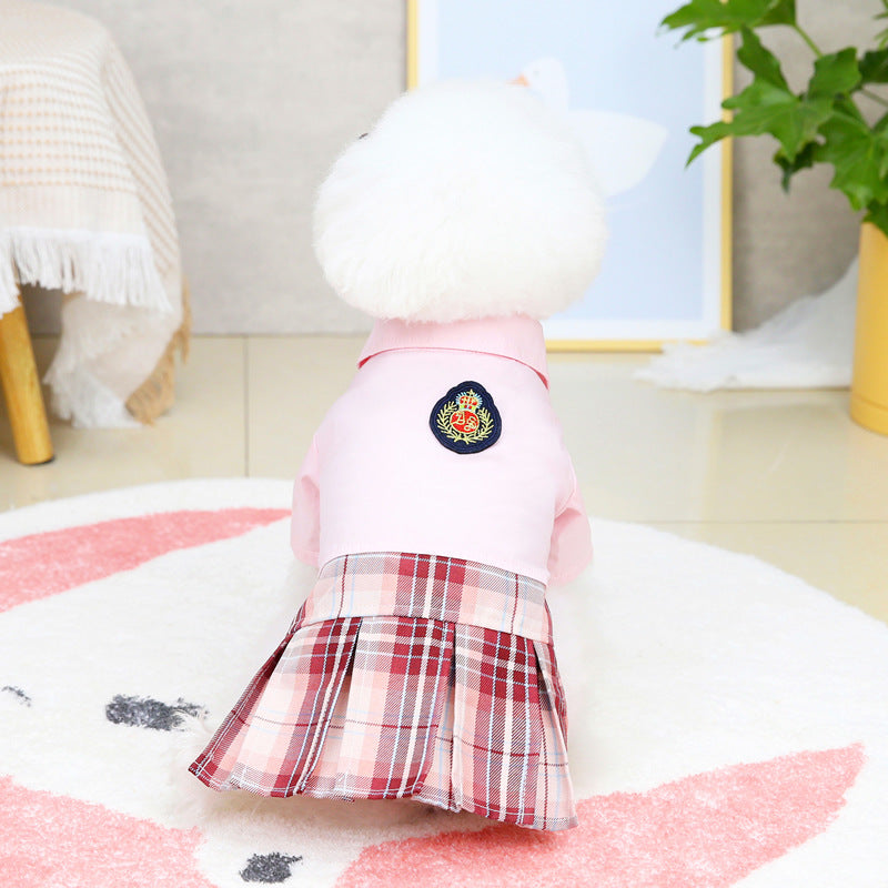 KFX-5346749 Pink and White Cotton Dress for Pets - Spring and Summer Fashion