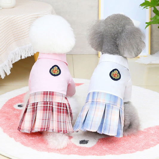 KFX-5346749 Pink and White Cotton Dress for Pets - Spring and Summer Fashion