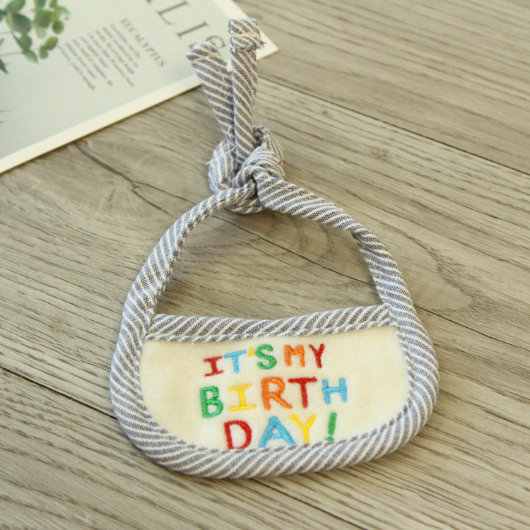 KFX-5349565 Hand-Woven Birthday Bib for Dogs and Cats - Pink & Blue, Non-Woven Fabric, Available in Small & Large