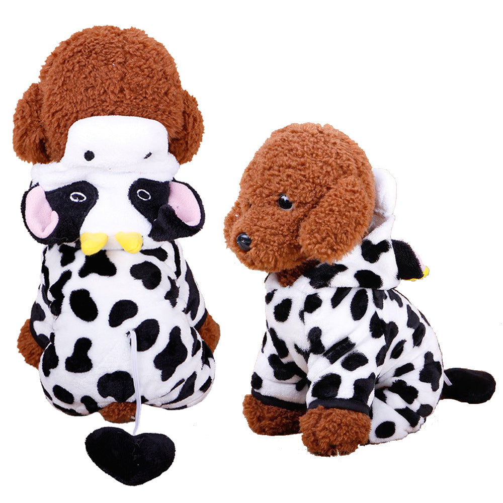 KFX-5350333 Coral Velvet Dog Clothing with Cartoon Designs - Elk, Cow, Dinosaur, Frog, and More
