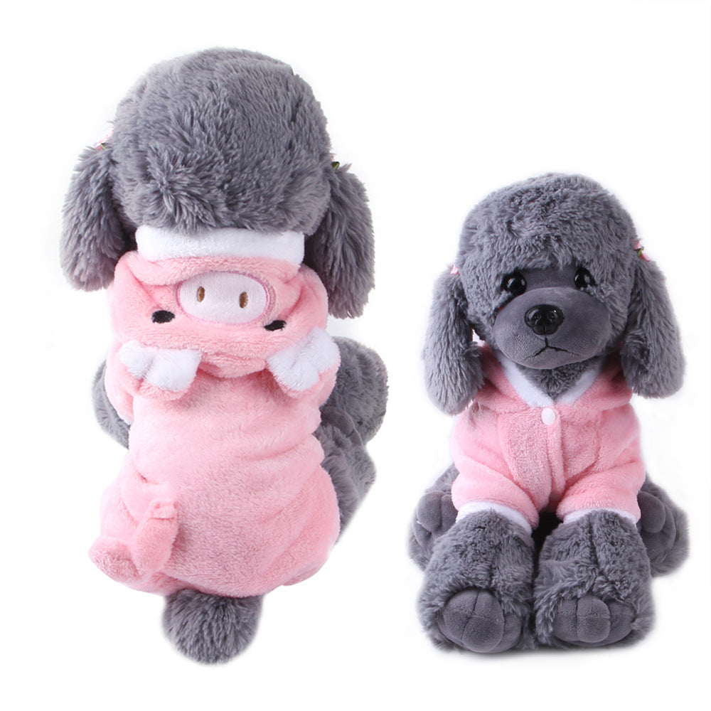 KFX-5350333 Coral Velvet Dog Clothing with Cartoon Designs - Elk, Cow, Dinosaur, Frog, and More