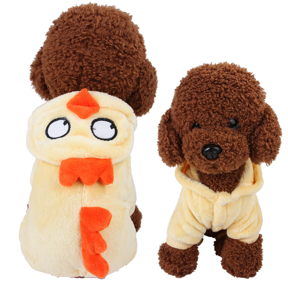 KFX-5350333 Coral Velvet Dog Clothing with Cartoon Designs - Elk, Cow, Dinosaur, Frog, and More