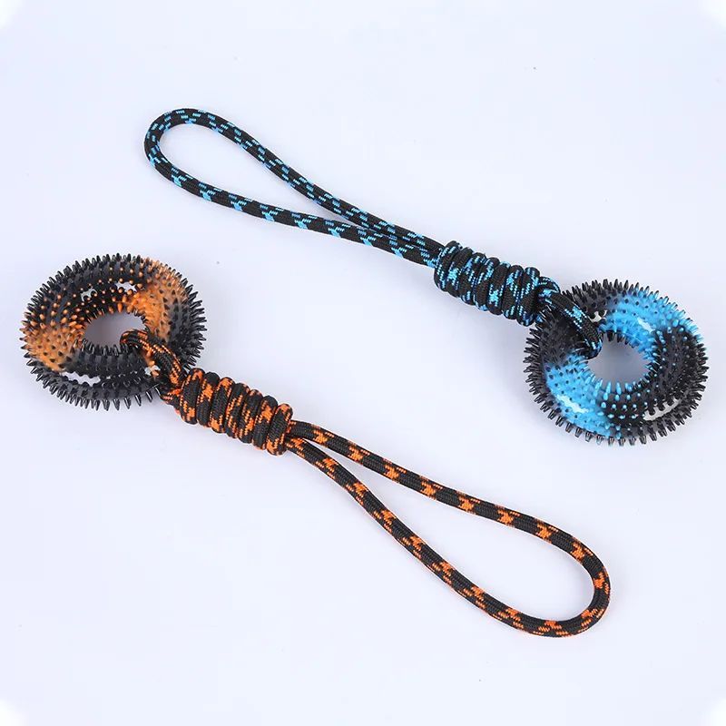 KFX-5350589 Interactive Molar Bite Resistance Double Color Rope Dog Toy with Hand Pull - 48x12.5cm