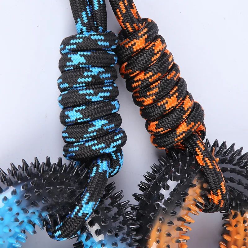 KFX-5350589 Interactive Molar Bite Resistance Double Color Rope Dog Toy with Hand Pull - 48x12.5cm