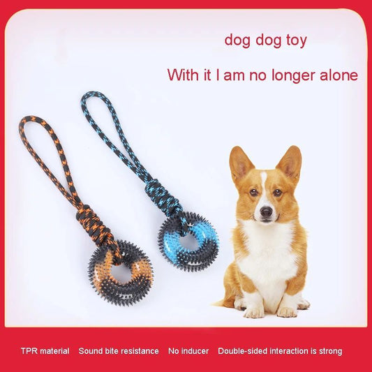 KFX-5350589 Interactive Molar Bite Resistance Double Color Rope Dog Toy with Hand Pull - 48x12.5cm