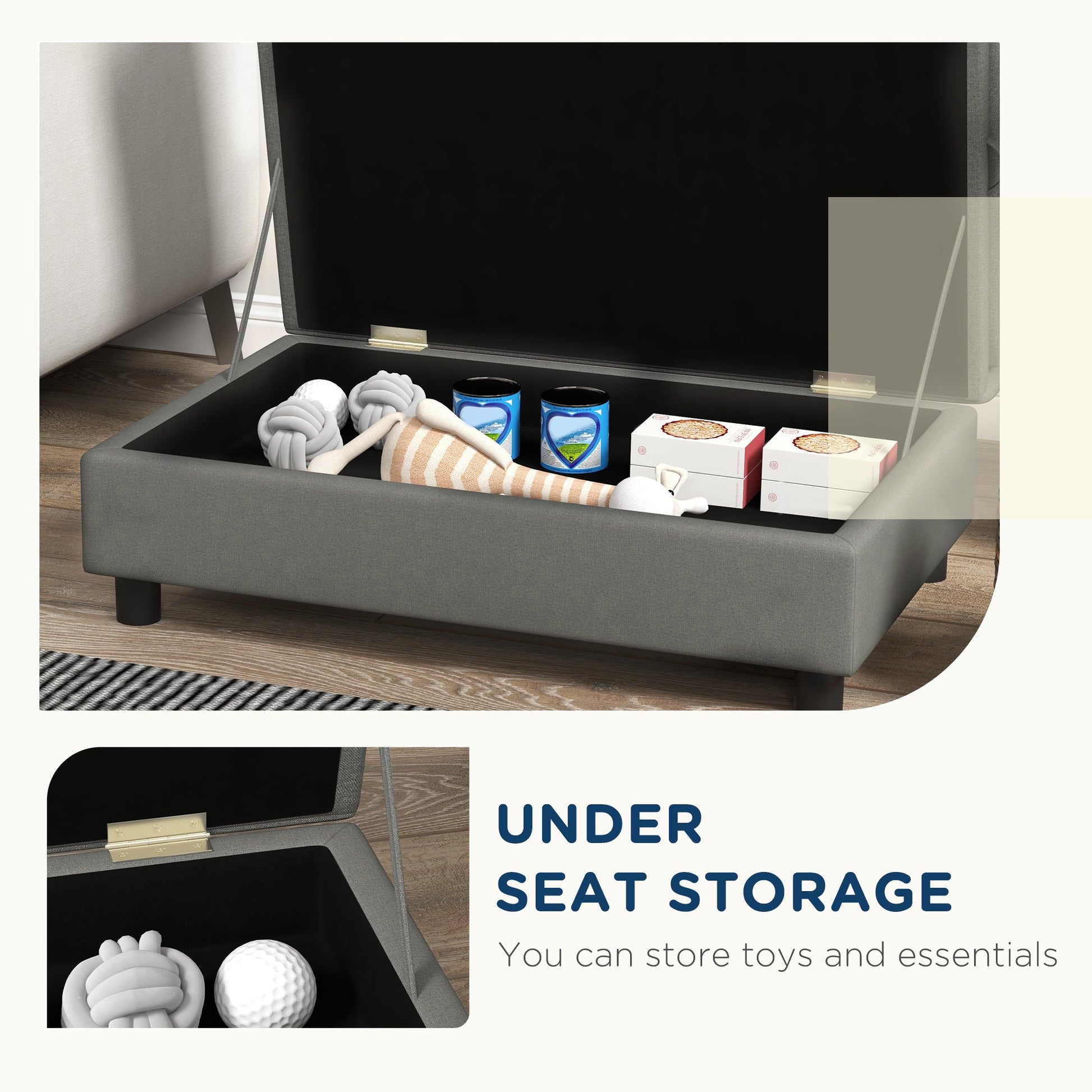KFX-5356349 Cozy Gray Pet Sofa for Small Dogs with Under-Seat Storage and Comfortable Cushion