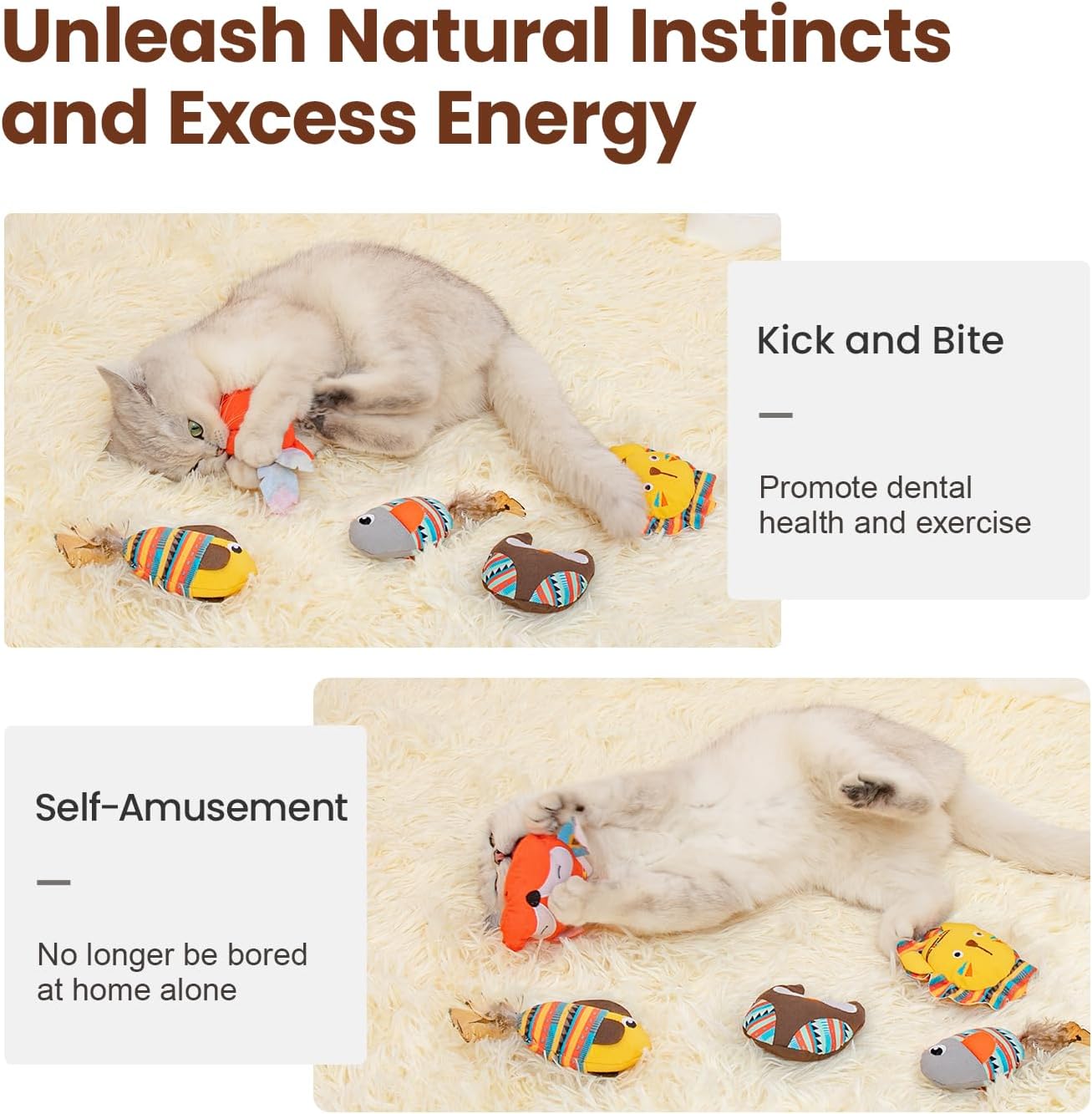 KFX-5357373 Jungle Animal Catnip Toys - Bite Resistant Interactive Kickers for Indoor Cats