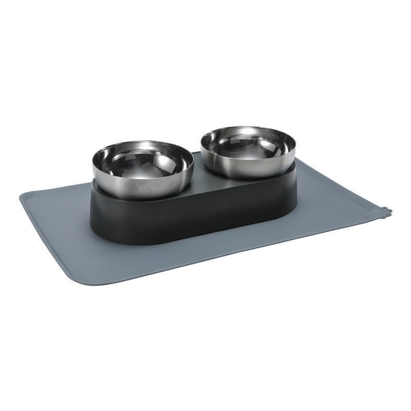 KFX-5357885 Stainless Steel Pet Feeder with Double and Single Bowls & Bowl Mat