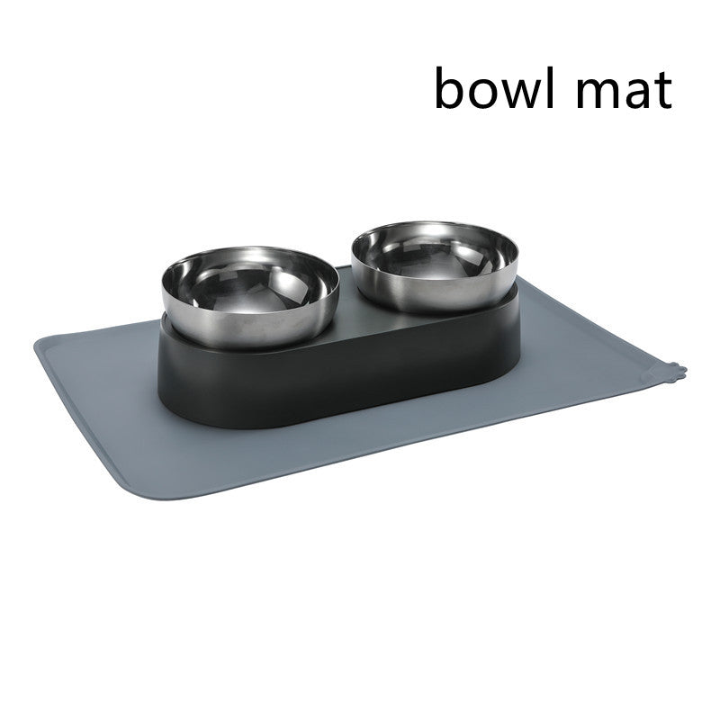 KFX-5357885 Stainless Steel Pet Feeder with Double and Single Bowls & Bowl Mat
