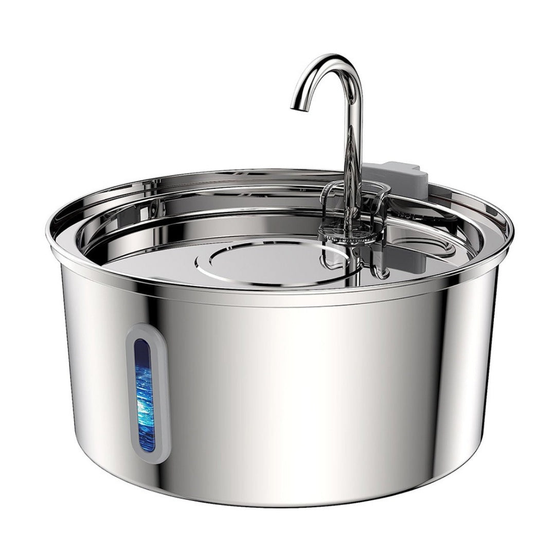 KFX-5360957 Stainless Steel Round Pet Water Dispenser with Multiple Outlet Options for Cats and Dogs