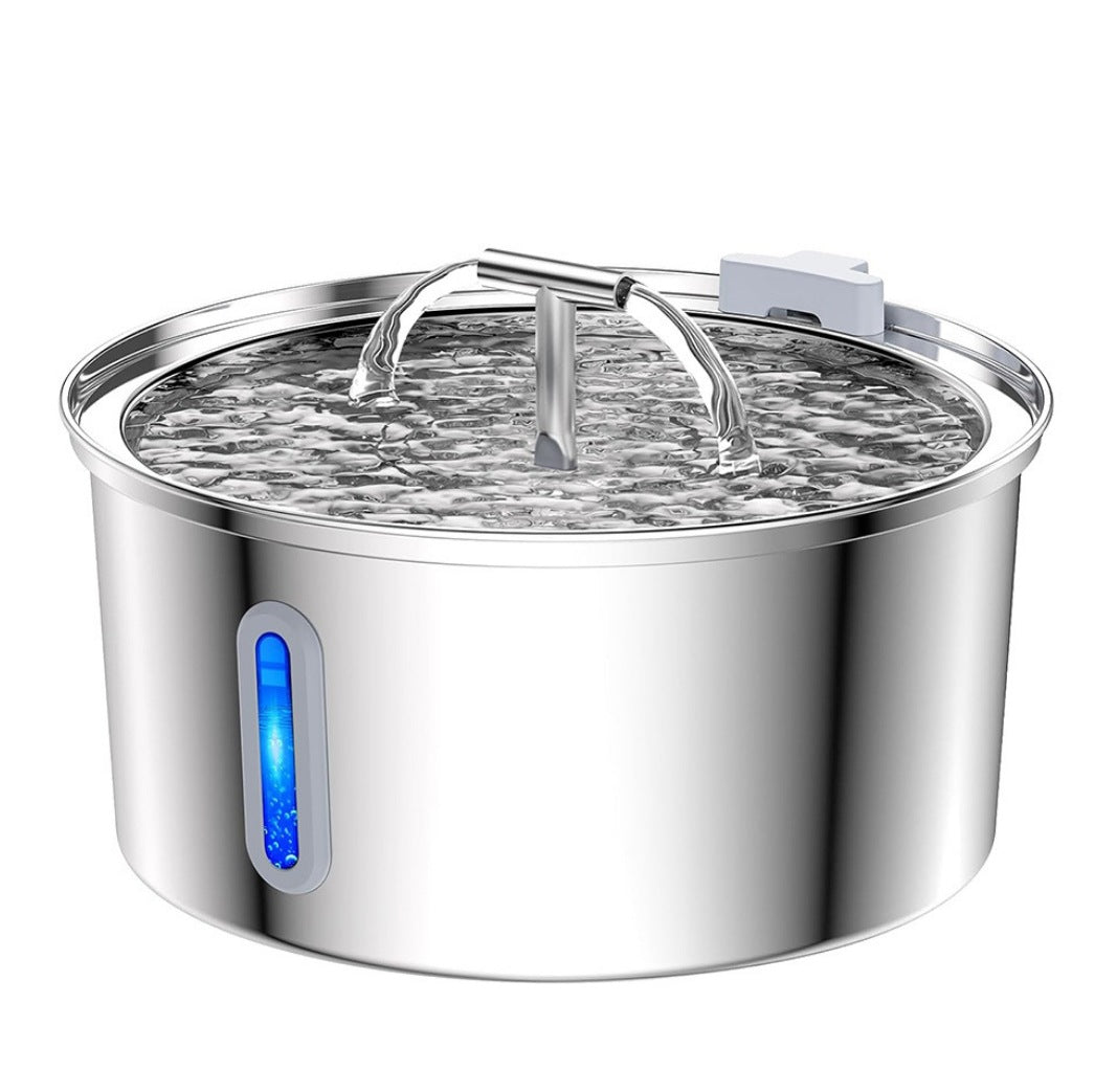 KFX-5360957 Stainless Steel Round Pet Water Dispenser with Multiple Outlet Options for Cats and Dogs