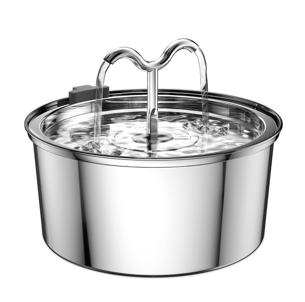 KFX-5360957 Stainless Steel Round Pet Water Dispenser with Multiple Outlet Options for Cats and Dogs