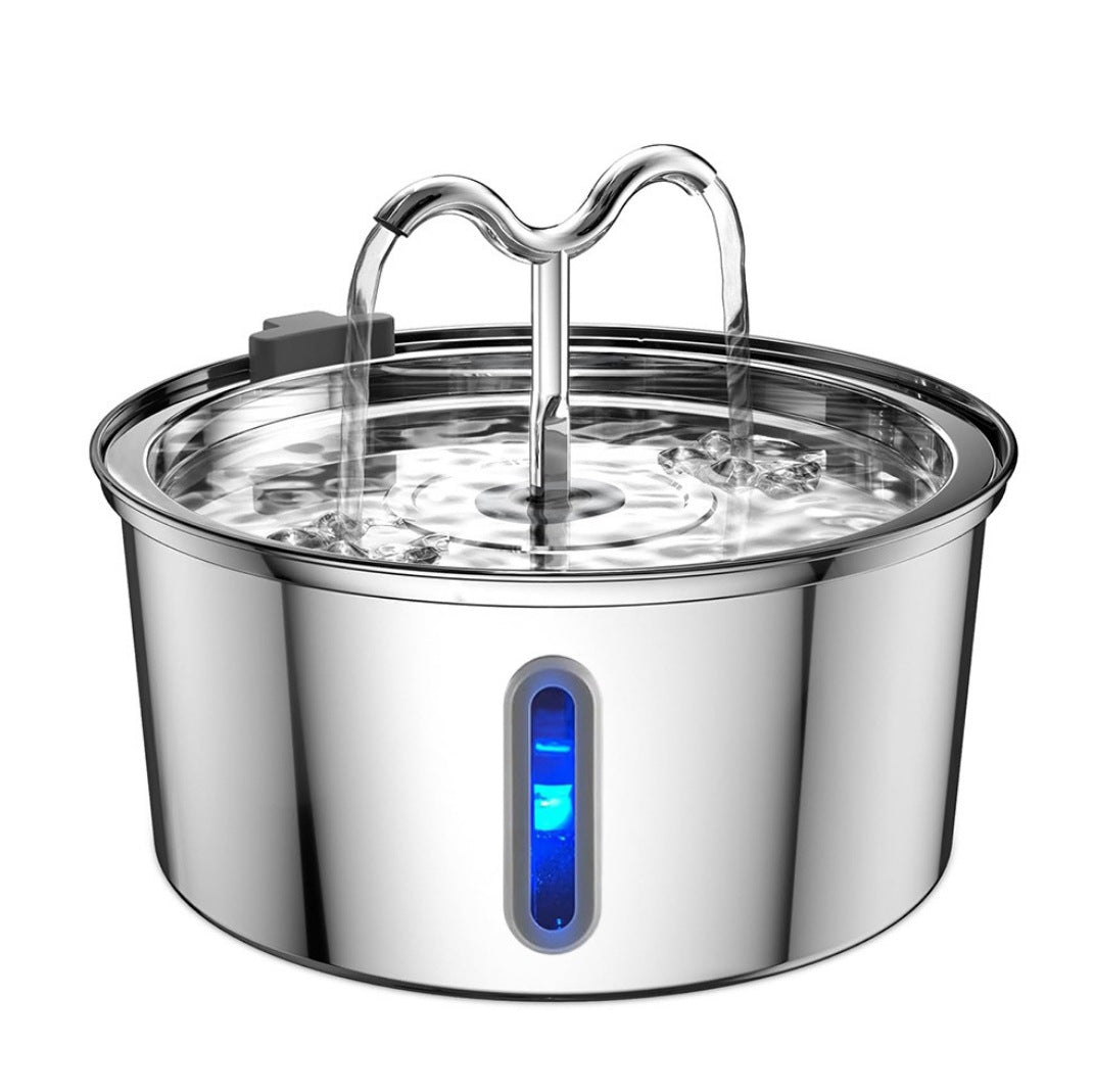 KFX-5360957 Stainless Steel Round Pet Water Dispenser with Multiple Outlet Options for Cats and Dogs
