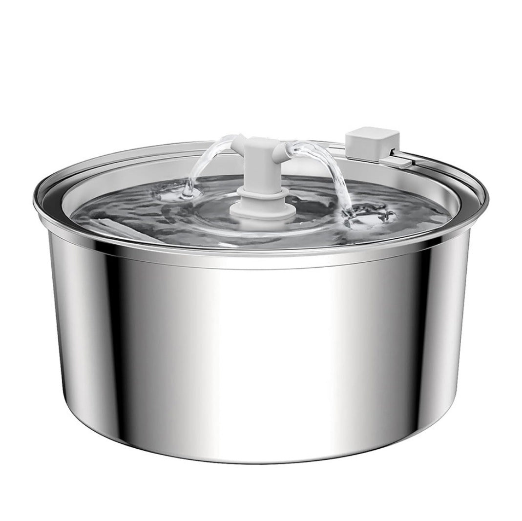 KFX-5360957 Stainless Steel Round Pet Water Dispenser with Multiple Outlet Options for Cats and Dogs