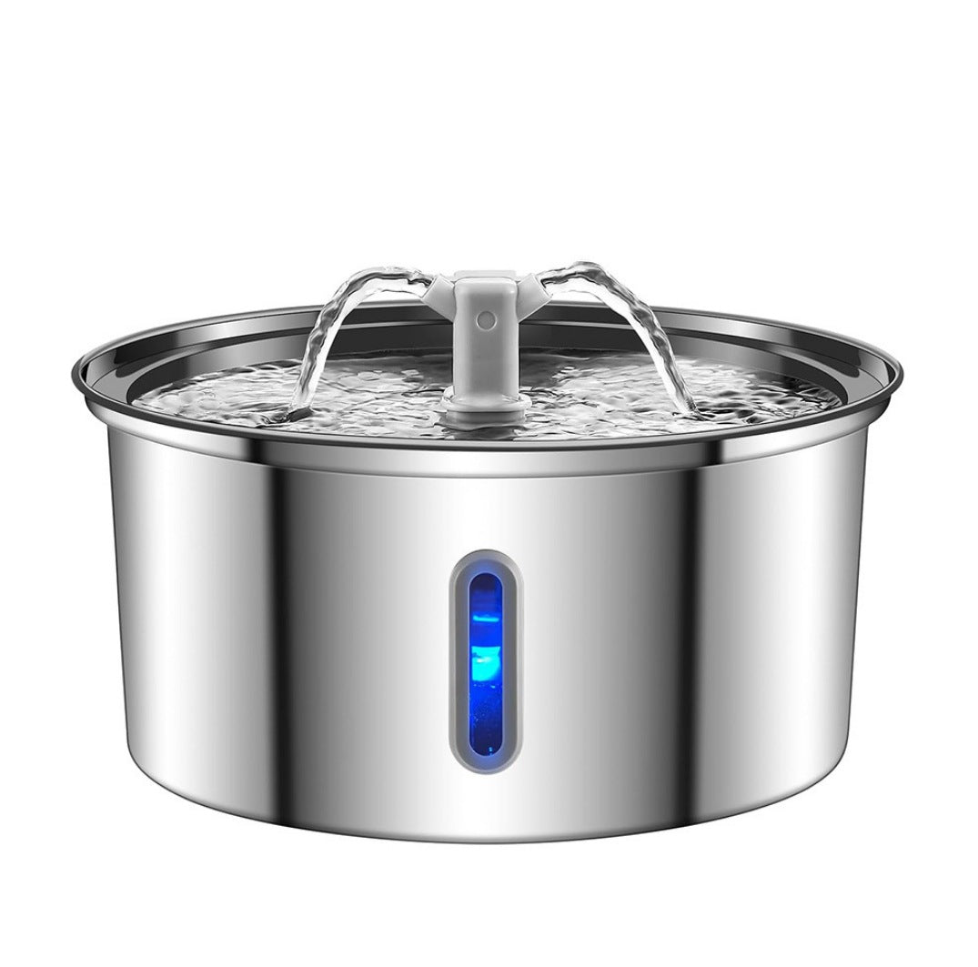KFX-5360957 Stainless Steel Round Pet Water Dispenser with Multiple Outlet Options for Cats and Dogs