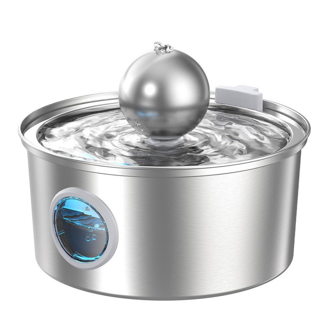 KFX-5360957 Stainless Steel Round Pet Water Dispenser with Multiple Outlet Options for Cats and Dogs
