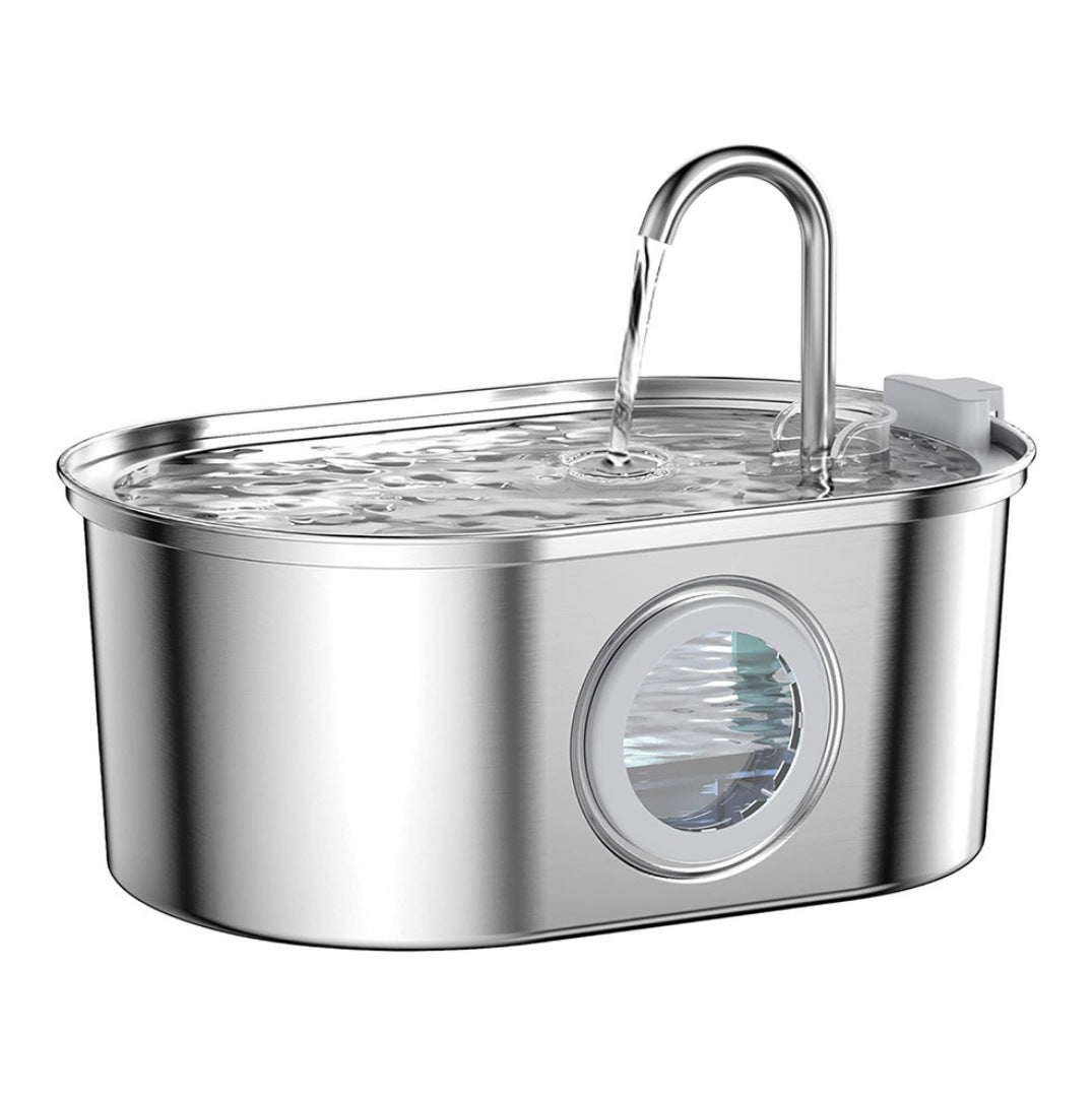 KFX-5360957 Stainless Steel Round Pet Water Dispenser with Multiple Outlet Options for Cats and Dogs
