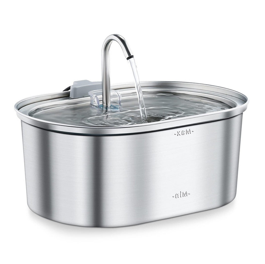 KFX-5360957 Stainless Steel Round Pet Water Dispenser with Multiple Outlet Options for Cats and Dogs