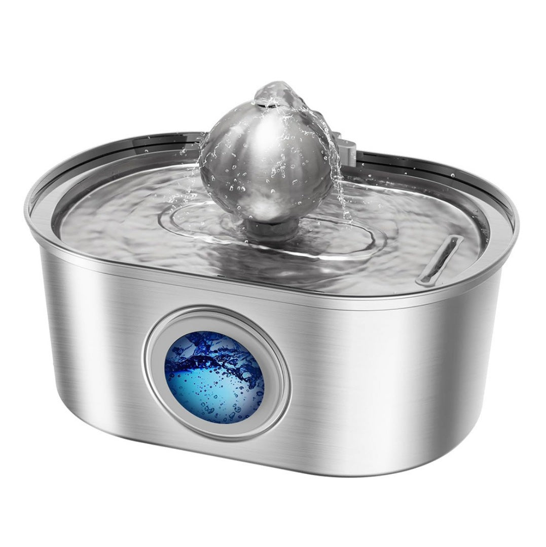 KFX-5360957 Stainless Steel Round Pet Water Dispenser with Multiple Outlet Options for Cats and Dogs
