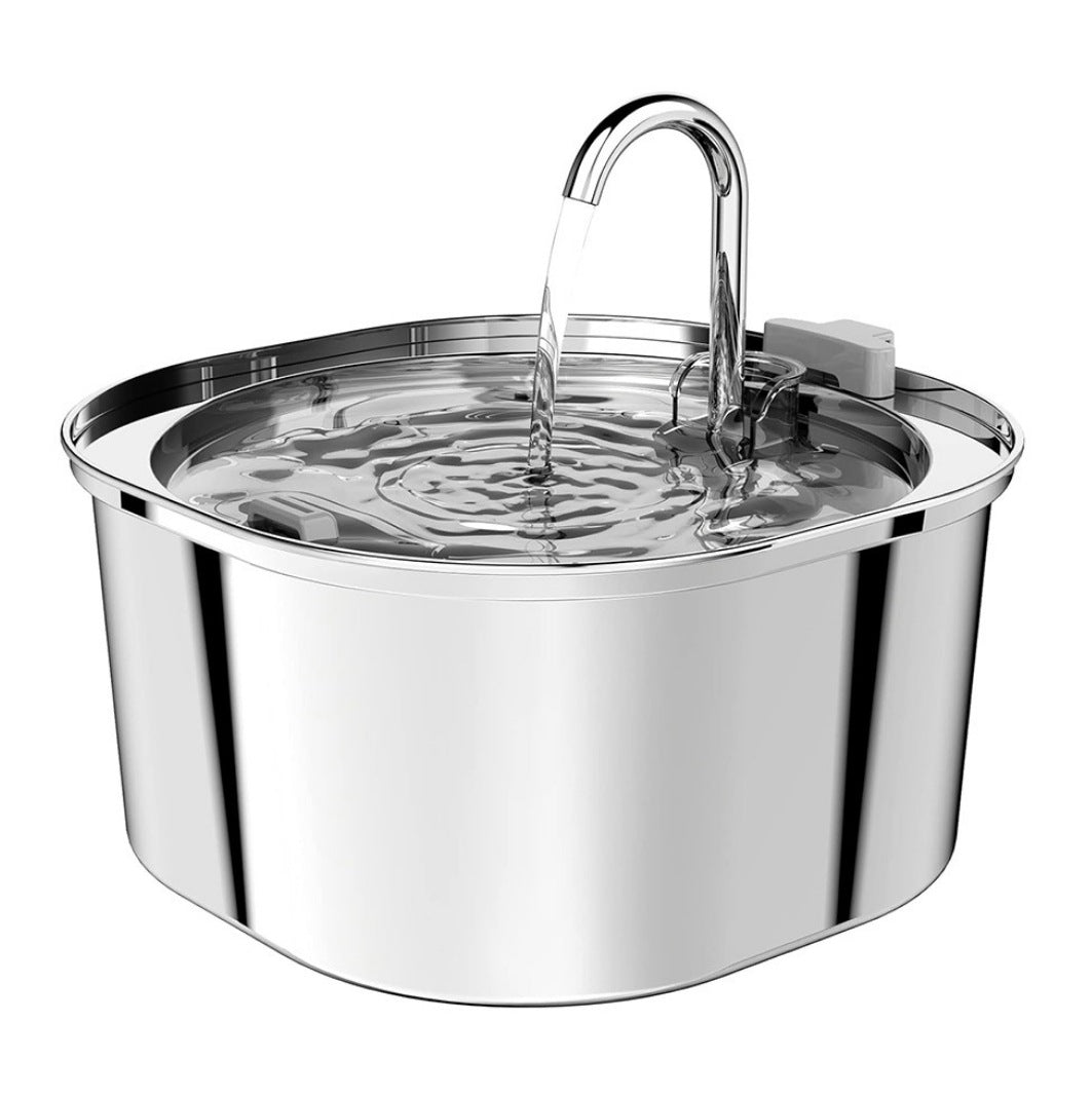 KFX-5360957 Stainless Steel Round Pet Water Dispenser with Multiple Outlet Options for Cats and Dogs