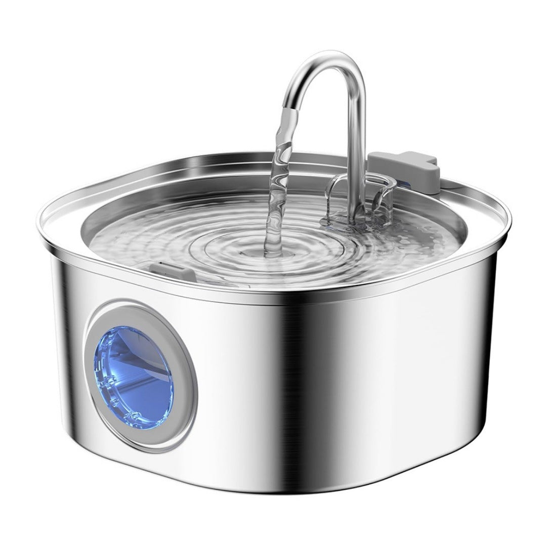 KFX-5360957 Stainless Steel Round Pet Water Dispenser with Multiple Outlet Options for Cats and Dogs