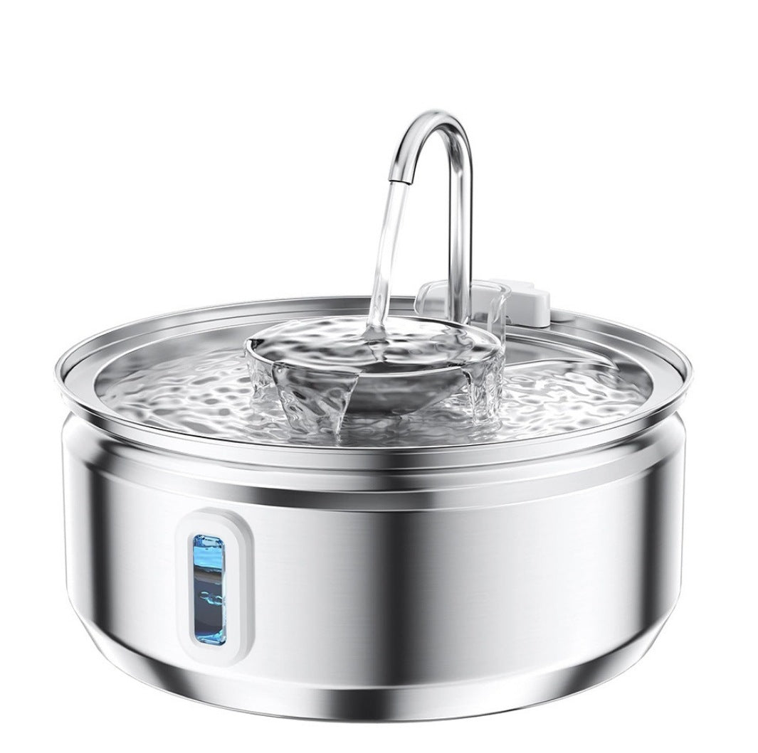 KFX-5360957 Stainless Steel Round Pet Water Dispenser with Multiple Outlet Options for Cats and Dogs