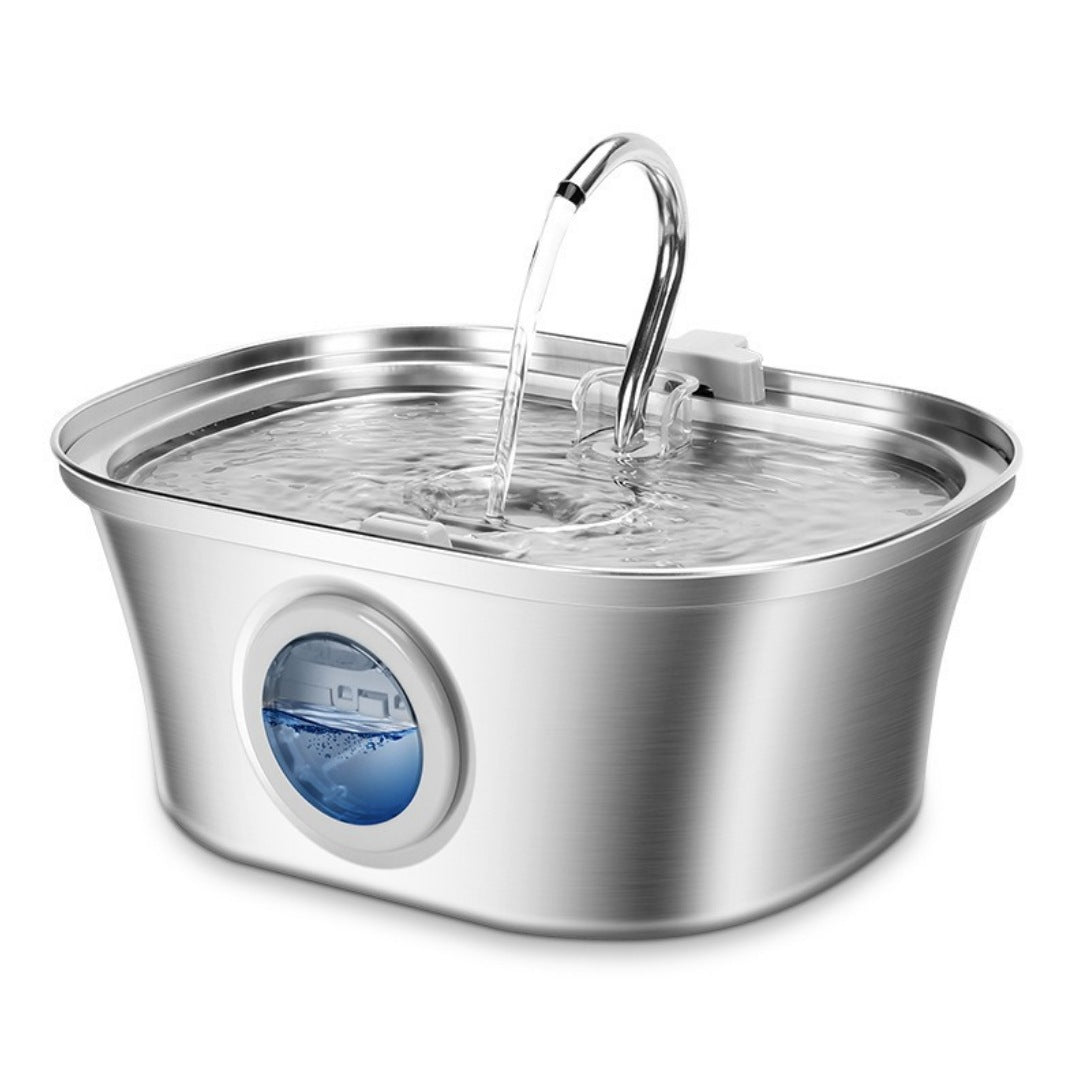 KFX-5360957 Stainless Steel Round Pet Water Dispenser with Multiple Outlet Options for Cats and Dogs