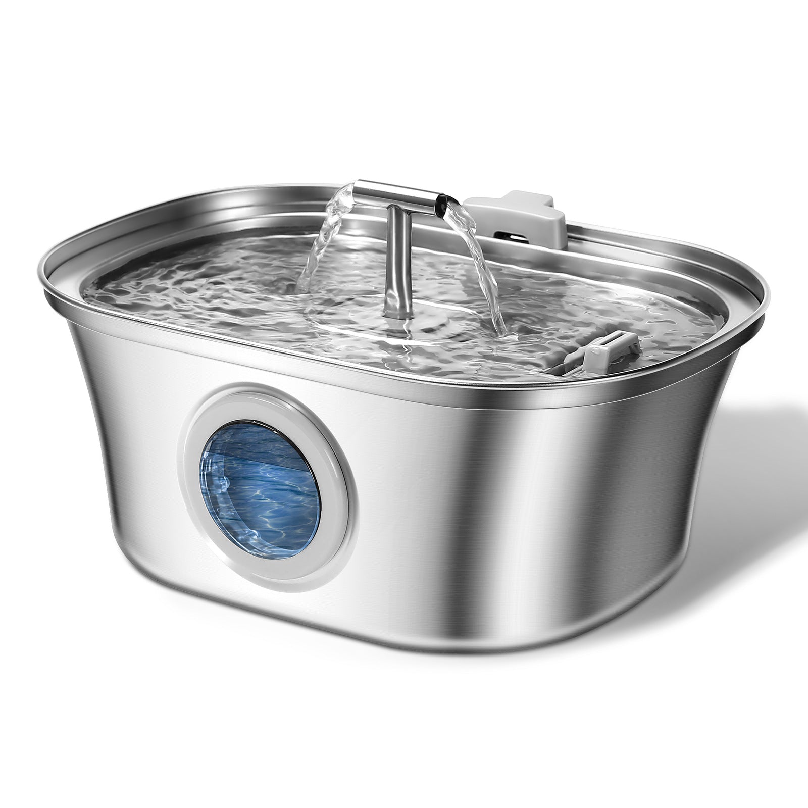 KFX-5360957 Stainless Steel Round Pet Water Dispenser with Multiple Outlet Options for Cats and Dogs