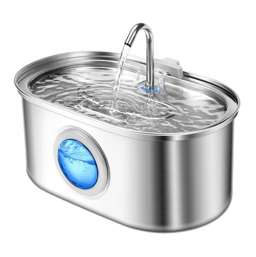 KFX-5360957 Stainless Steel Round Pet Water Dispenser with Multiple Outlet Options for Cats and Dogs