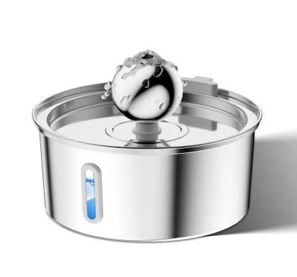 KFX-5360957 Stainless Steel Round Pet Water Dispenser with Multiple Outlet Options for Cats and Dogs