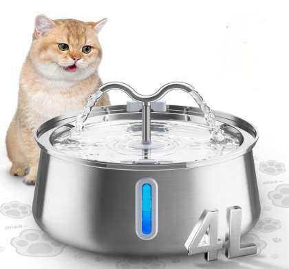 KFX-5360957 Stainless Steel Round Pet Water Dispenser with Multiple Outlet Options for Cats and Dogs