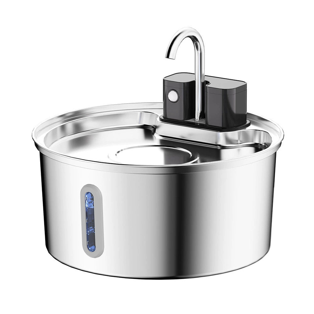 KFX-5360957 Stainless Steel Round Pet Water Dispenser with Multiple Outlet Options for Cats and Dogs