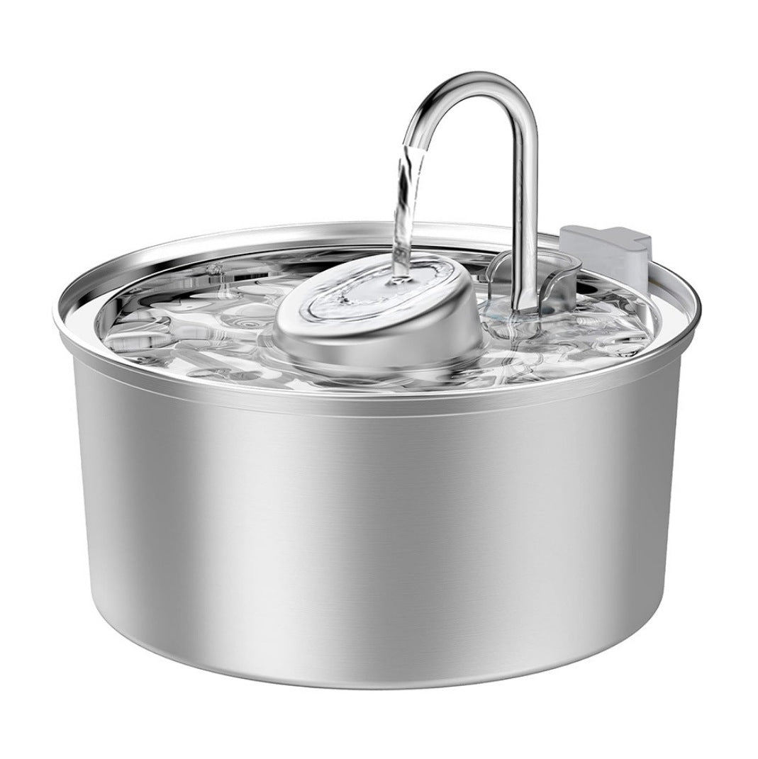 KFX-5360957 Stainless Steel Round Pet Water Dispenser with Multiple Outlet Options for Cats and Dogs