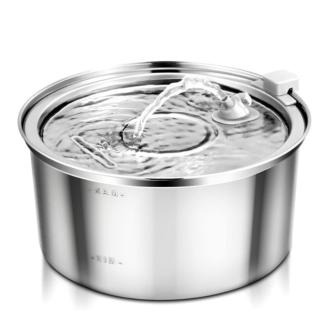 KFX-5360957 Stainless Steel Round Pet Water Dispenser with Multiple Outlet Options for Cats and Dogs