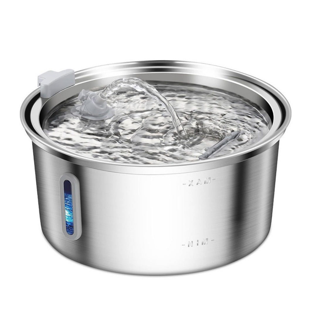 KFX-5360957 Stainless Steel Round Pet Water Dispenser with Multiple Outlet Options for Cats and Dogs