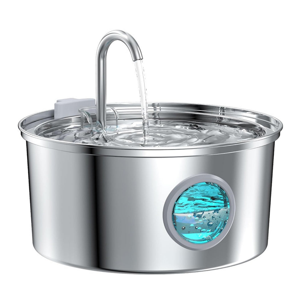 KFX-5360957 Stainless Steel Round Pet Water Dispenser with Multiple Outlet Options for Cats and Dogs