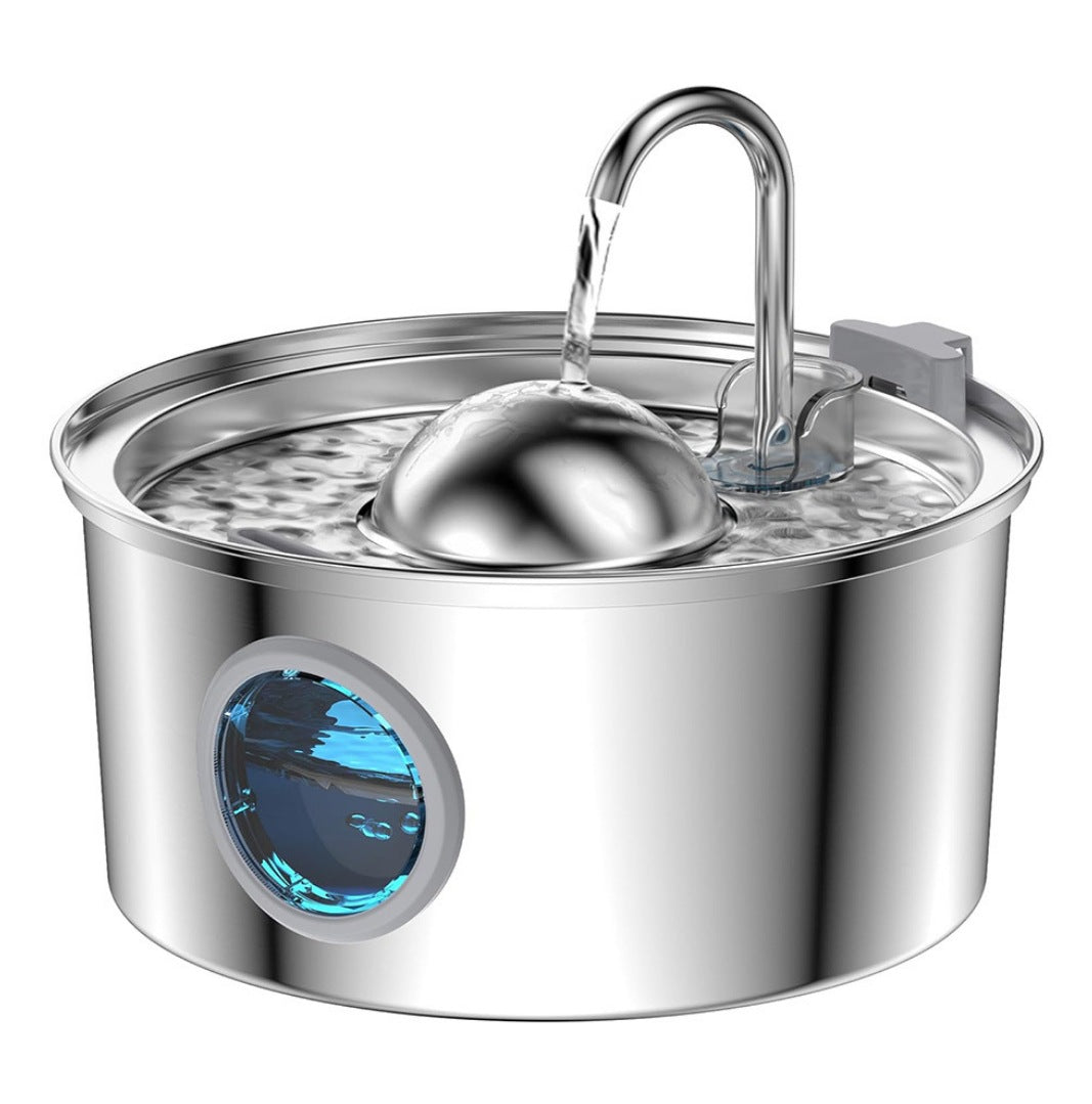 KFX-5360957 Stainless Steel Round Pet Water Dispenser with Multiple Outlet Options for Cats and Dogs