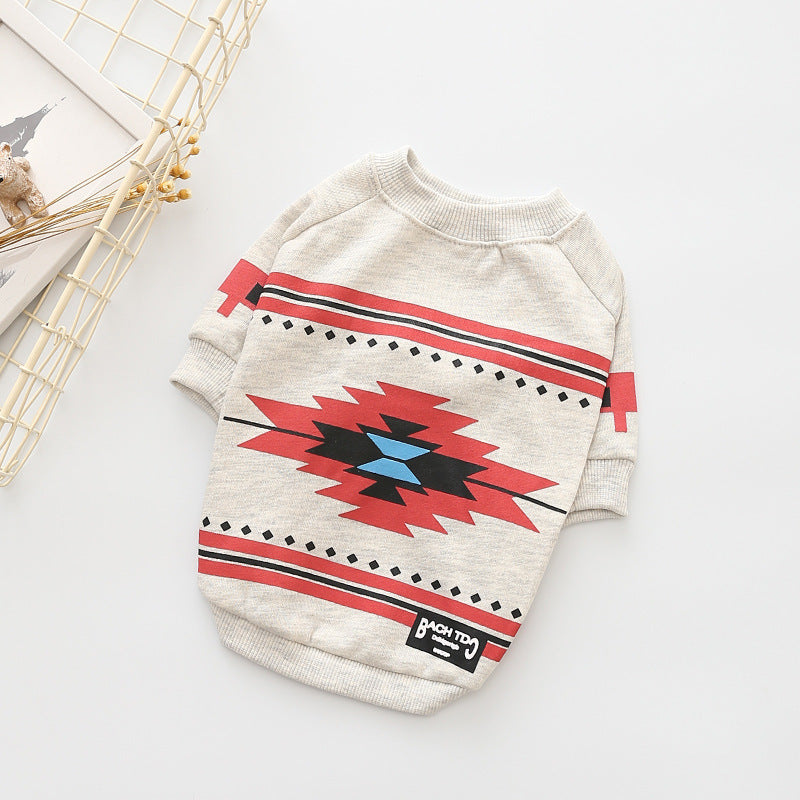 KFX-5361853 Geometric Print Cotton Sweater for Pets in Retro Colors