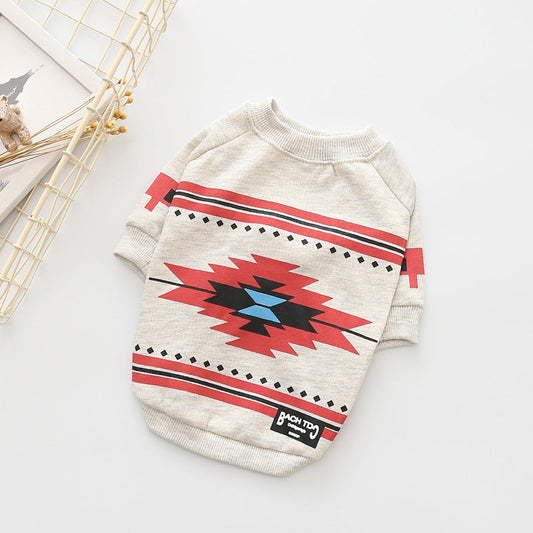 KFX-5361853 Geometric Print Cotton Sweater for Pets in Retro Colors