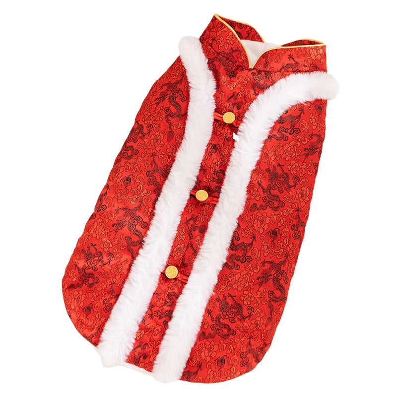 KFX-5362237 Chinese Dragon Brocade Pet Vest with Faux Fur Trim for Large and Medium Dogs