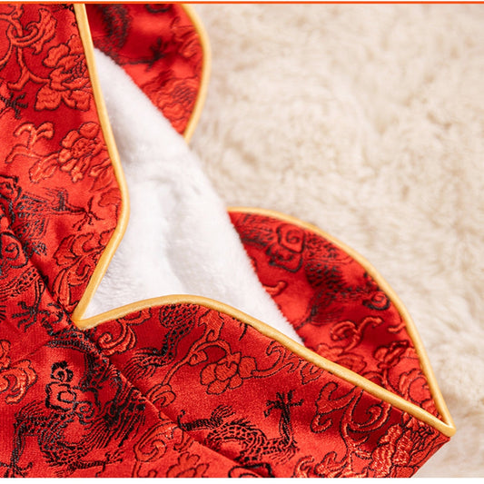 KFX-5362237 Chinese Dragon Brocade Pet Vest with Faux Fur Trim for Large and Medium Dogs